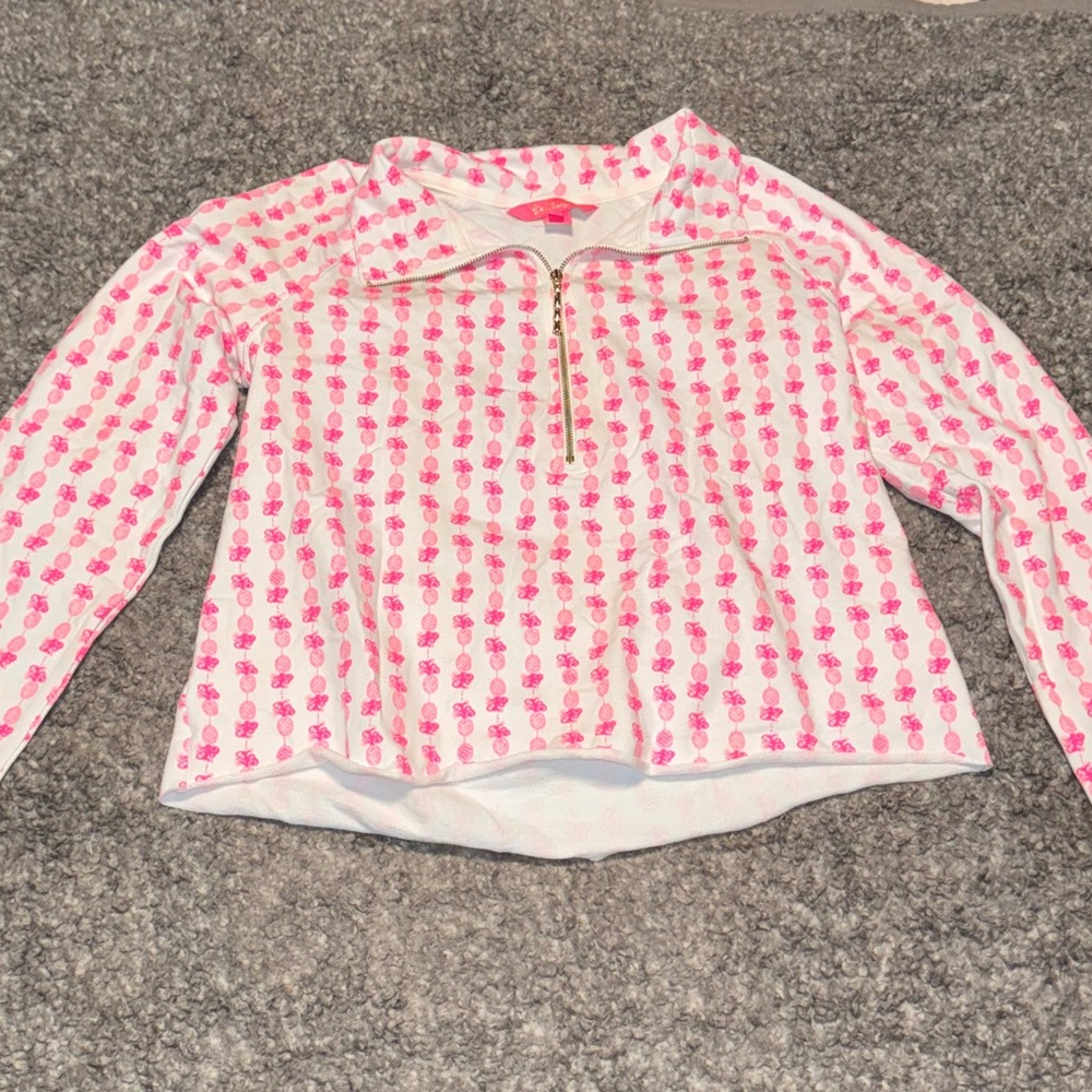 Lilly Pulitzer Pink and White Crop Quarter Zip